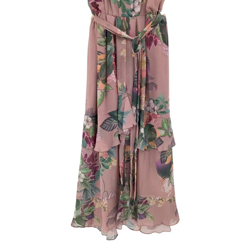 City Chic Pink Heartwine Floral Maxi Dress Size 18 Spaghetti Straps Ruffle - Picture 2 of 10